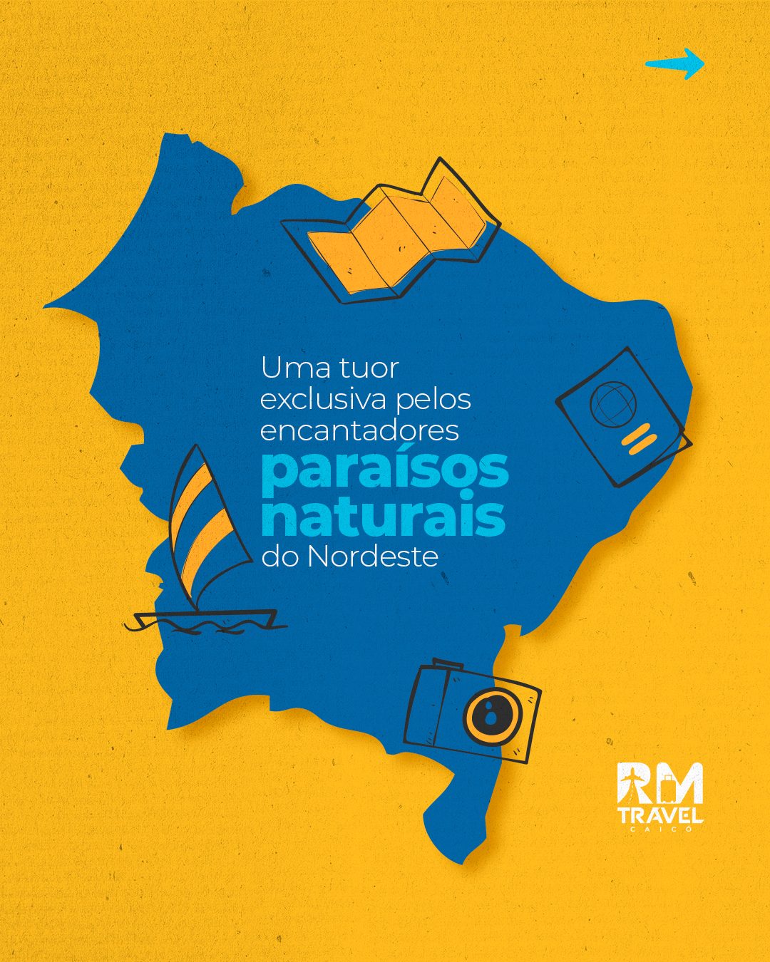 Post da RM Travel com o mapa do Nordeste e a chamada de tour pelos paraísos naturais