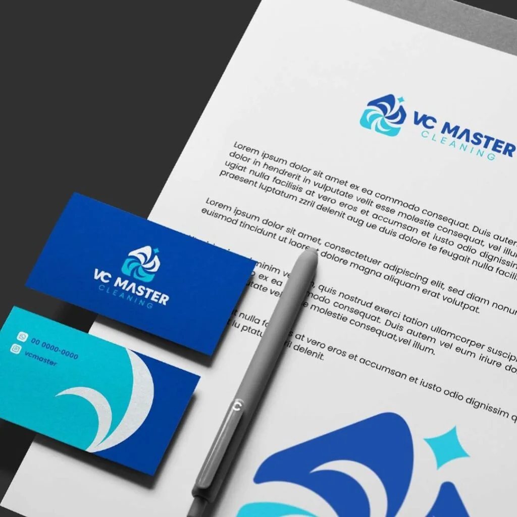 Papelaria da VC Master Cleaning: papel timbrado e cartões de visita